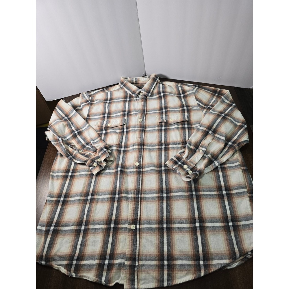Falls Creek Mens XXL Flannel Shirt Long Sleeve Brown Plaid Button Down XXL